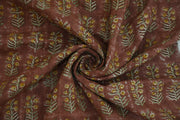 Rust red linen fabric with botanical sprig hand block print