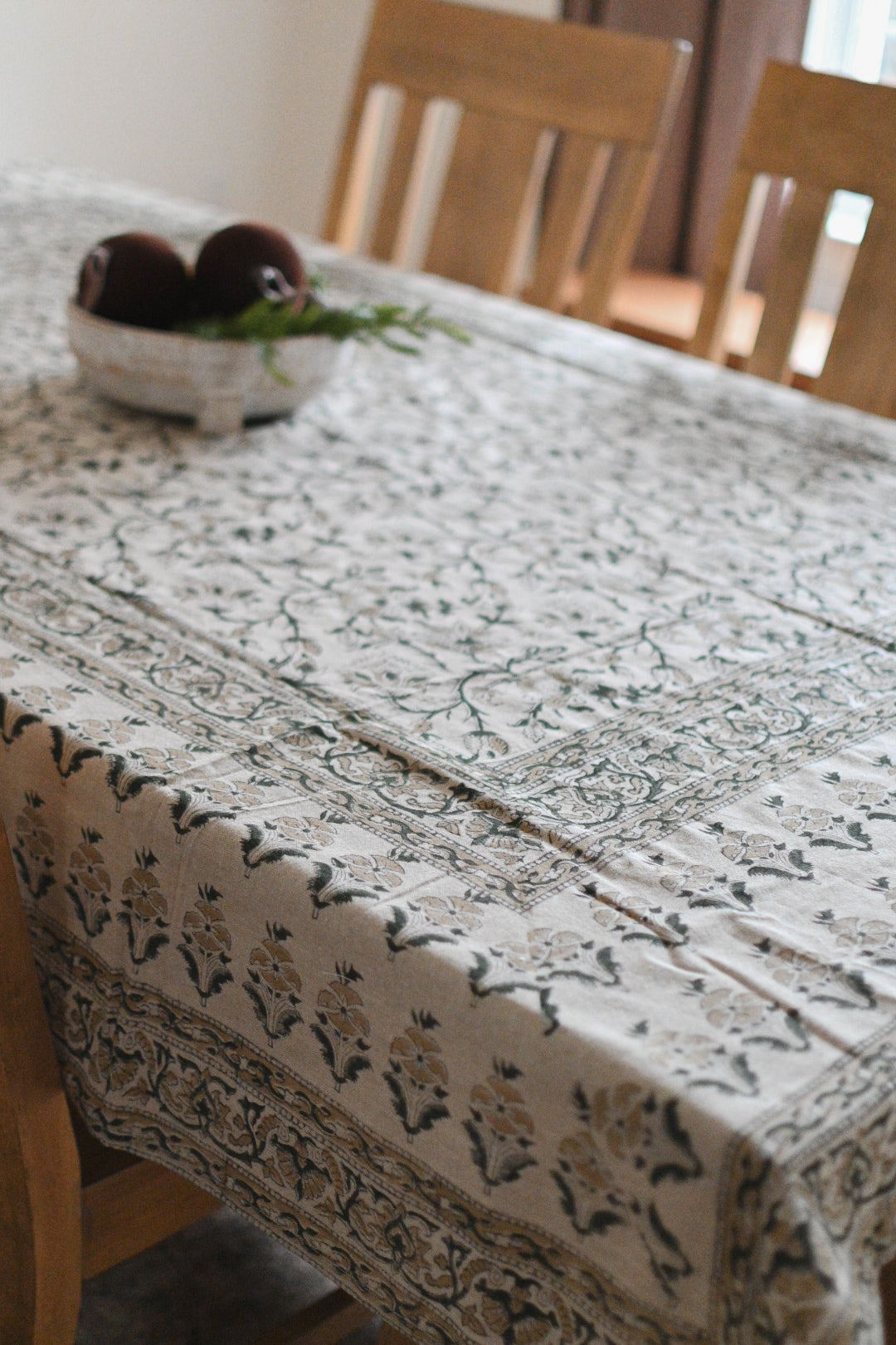 Camel Floral Block Print Tablecloth