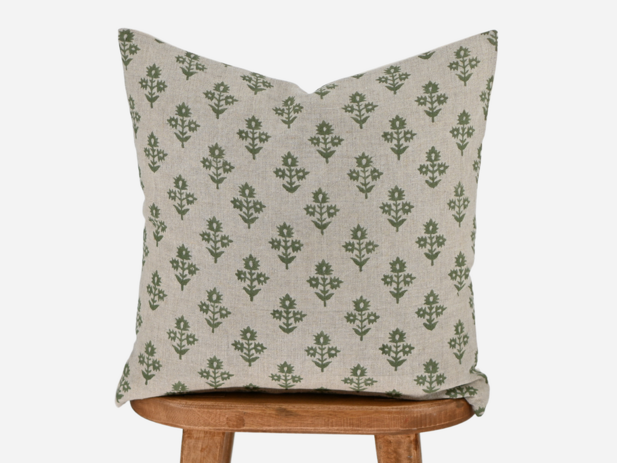 Annette Sage Olive Green Block Print Pillow Cover