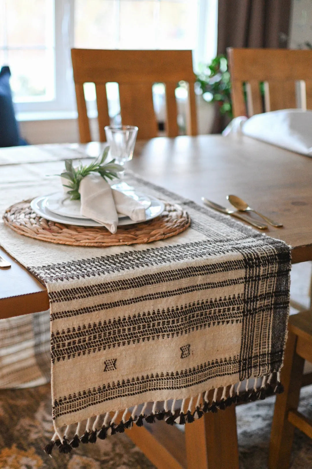 Bhujodi Table Runner - Brown and Cream - Maple Village Lane