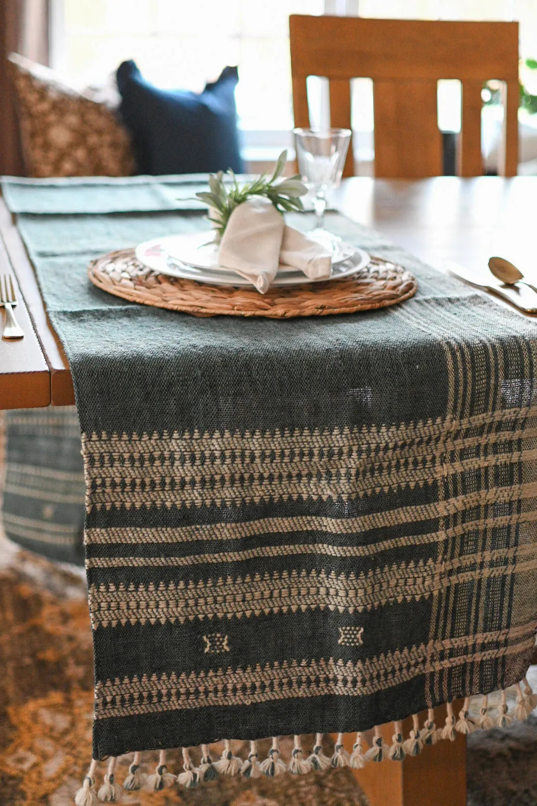 Bhujodi Table Runner - Dark Blue - Maple Village Lane