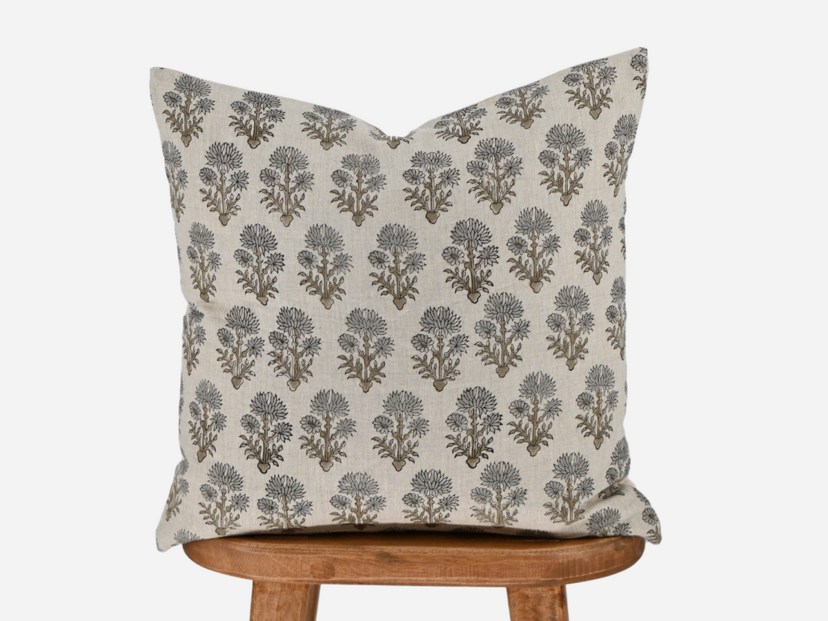 Celeste Olive Bronze Block Print Pillow Cover