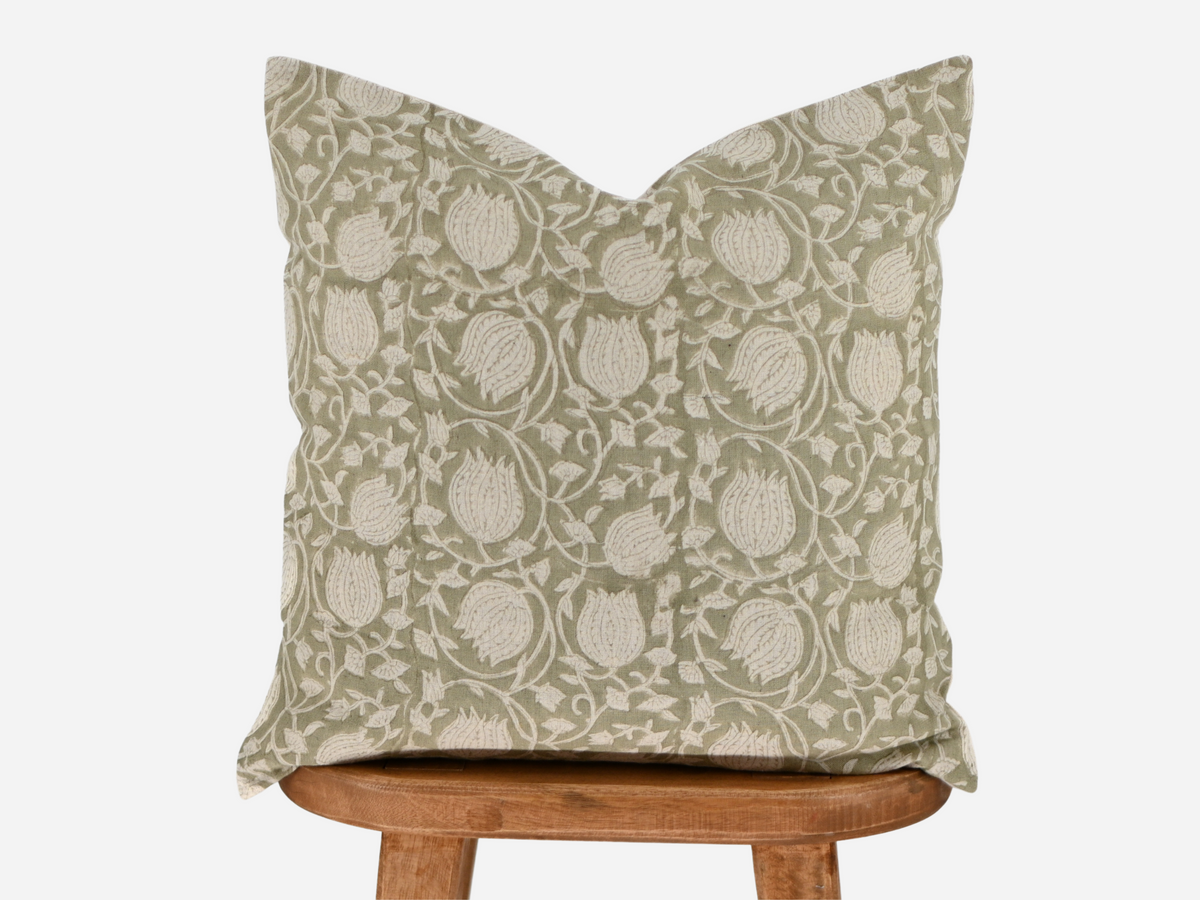 Aurora Light Olive Block Print Pillow Cover