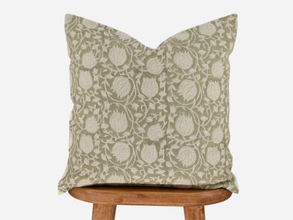Aurora Light Olive Block Print Pillow Cover