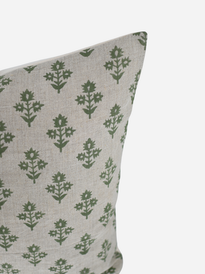 Annette Sage Olive Green Block Print Pillow Cover