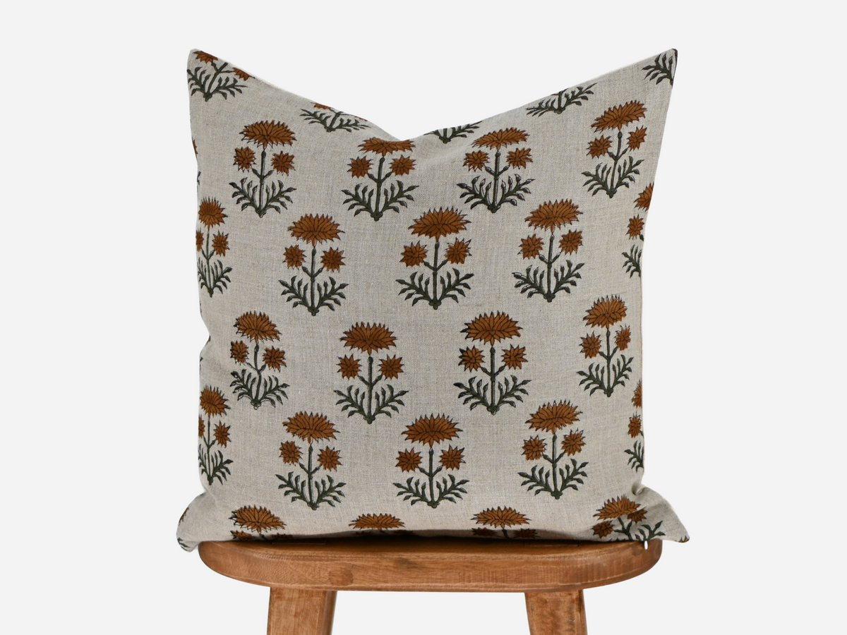 Celeste Warm Ochre Rust Block Print Pillow Cover