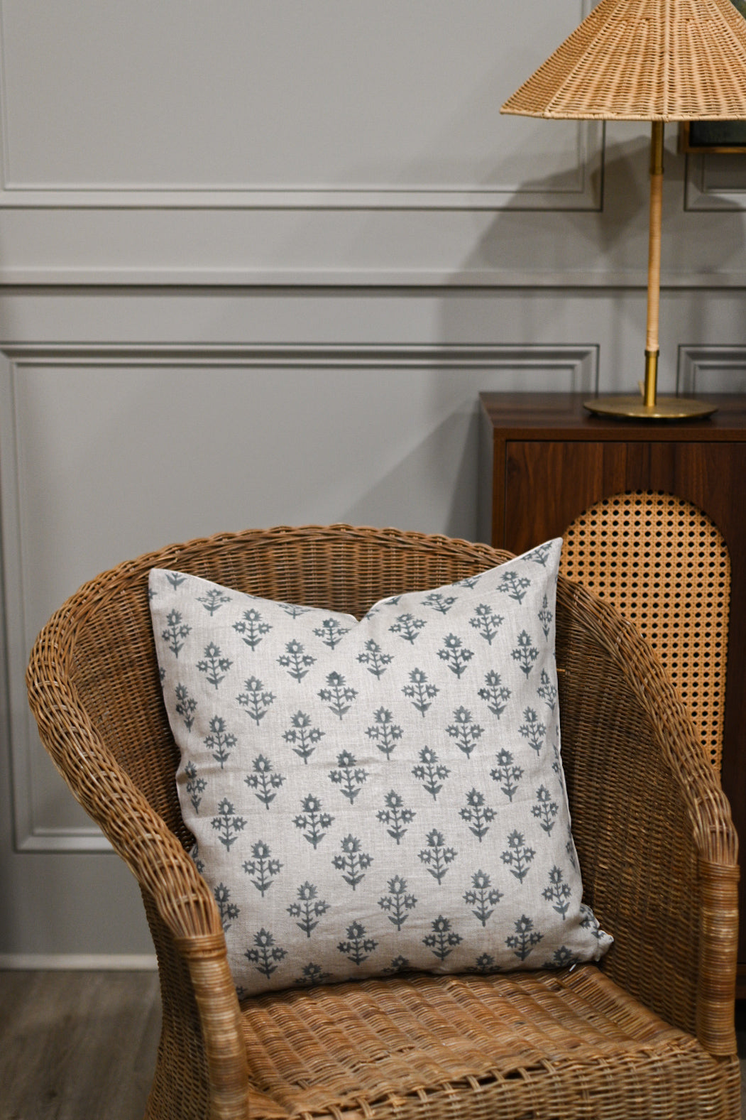 Annette Muted Blue Block Print Pillow Cover