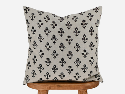 Annette Charcoal Black Block Print Pillow Cover