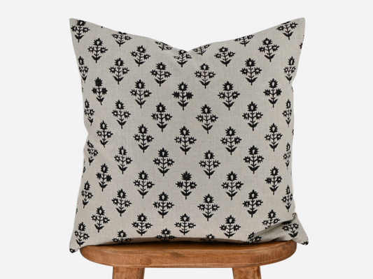 Annette Charcoal Black Block Print Pillow Cover