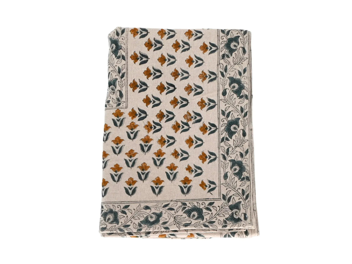 Grace Floral Block Print Tablecloth - Maple Village Lane