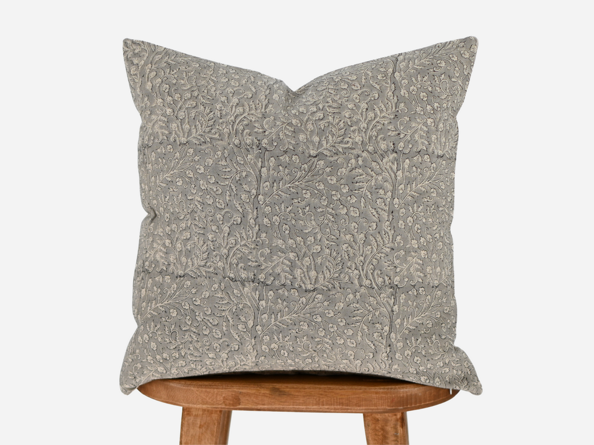 Elyse Ash Grey Block Print Pillow Cover