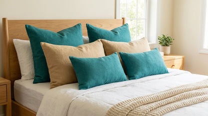 Aira Teal solid Linen Pillow Cover