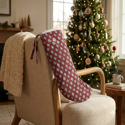 Ivory Leaf Crimson Festive Stocking