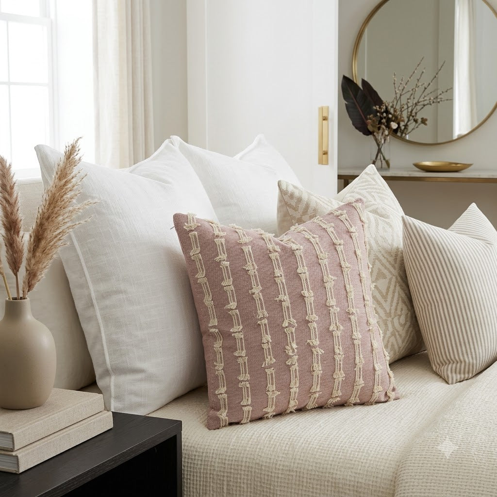 Neil Blush Pink Textured Cushion Cover
