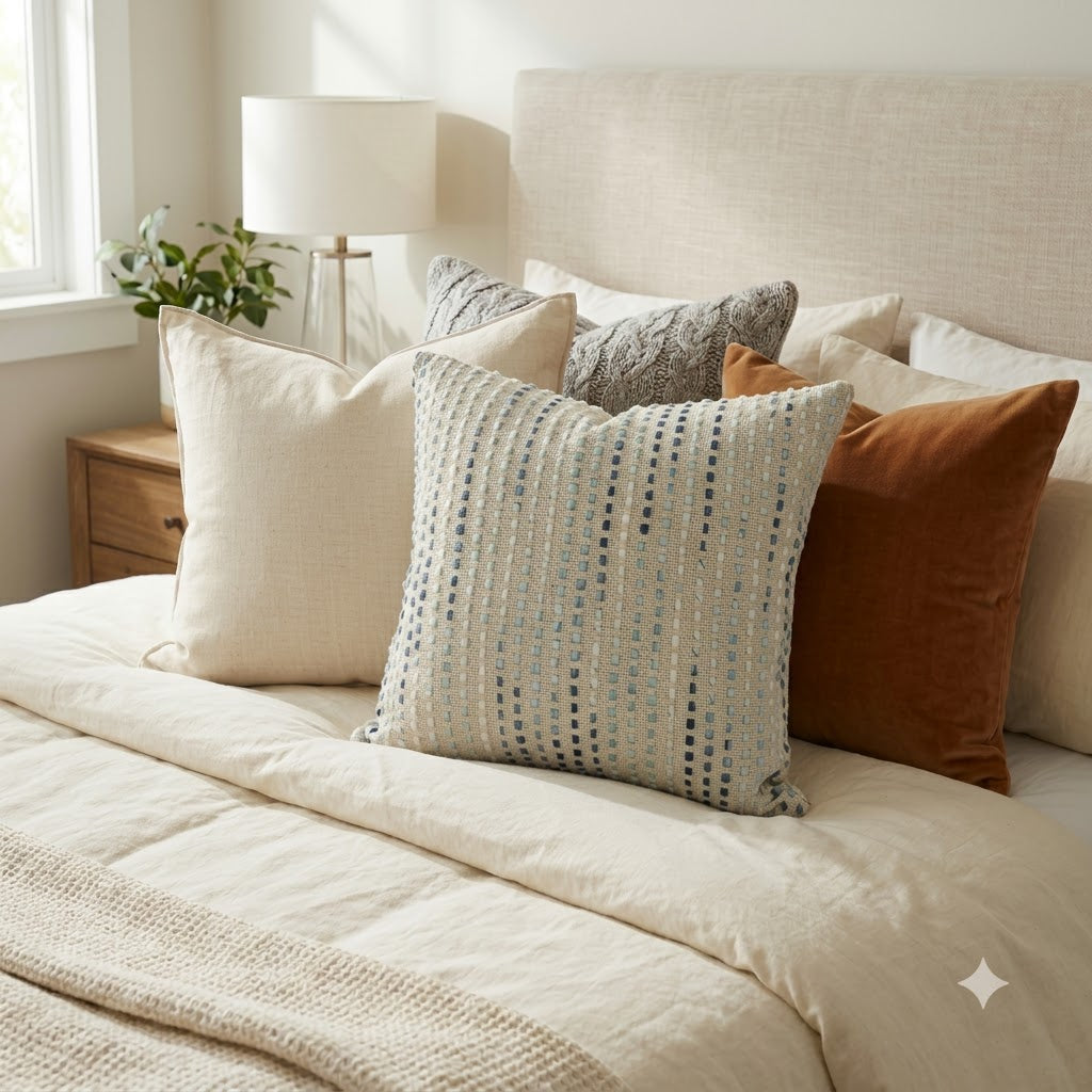 Omar Blue Striped Cushion Cover