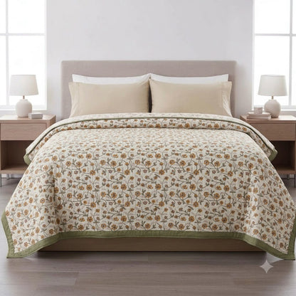 Rowan Floral Hand Block Printed Quilt