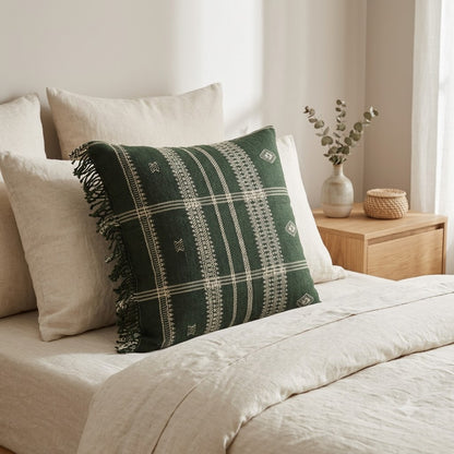 SCOTT ARSTISANAL GREEN FRINGED CUSHION