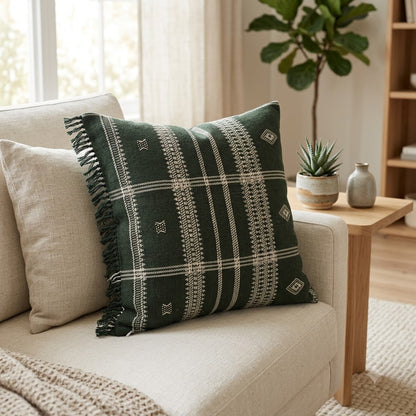 SCOTT ARSTISANAL GREEN FRINGED CUSHION