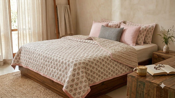 Asher Floral Hand Block Printed Quilt