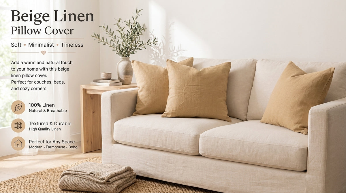Tavi Ochre Solid Linen Pillow Cover