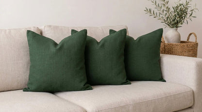 Aral Dark Green Solid Linen Pillow Cover