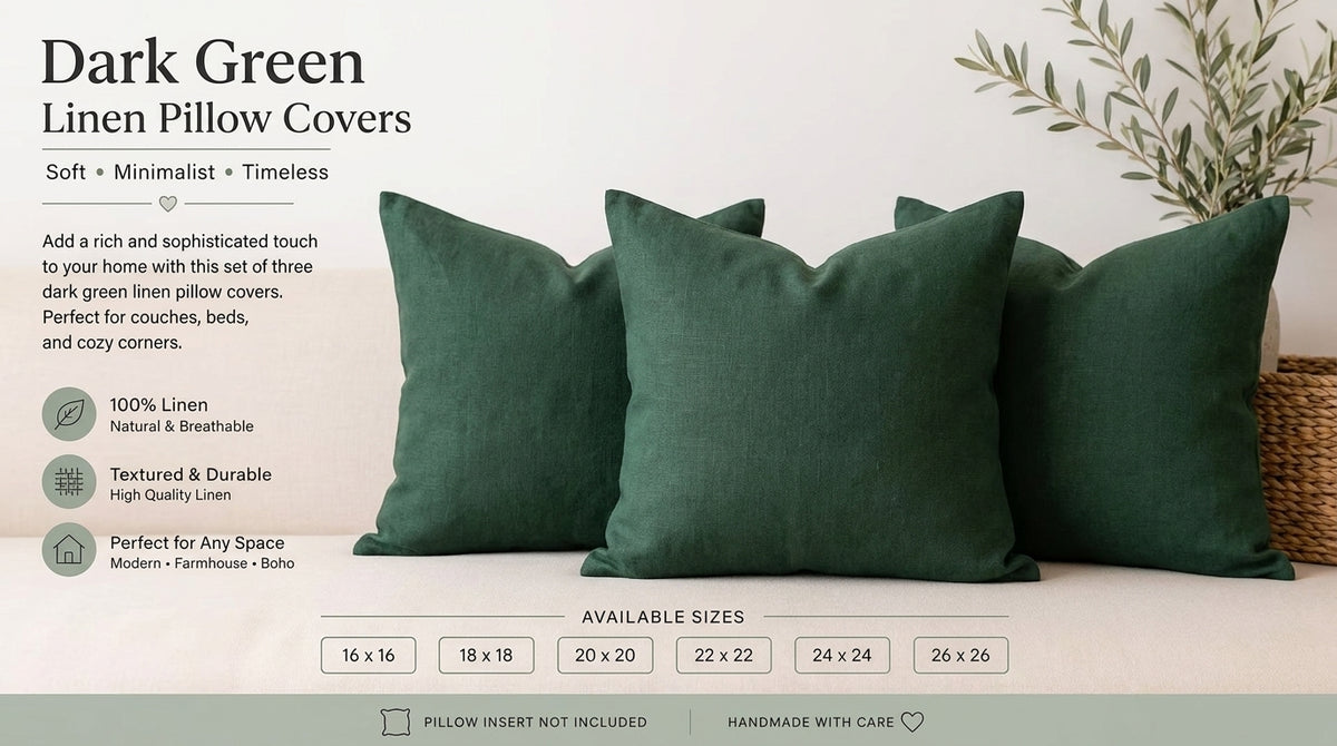 Aral Dark Green Solid Linen Pillow Cover