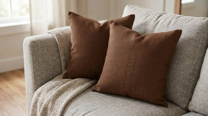 Nadoj Brown solid Linen Pillow Cover