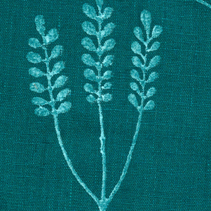 Front view of teal wildflower hand block print cushion cover