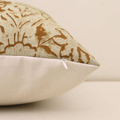 English Rose Vine Block Print Linen Pillow Cover – view 5