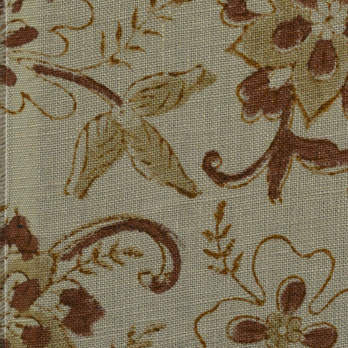 English Rose Vine Block Print Linen Pillow Cover – view 2