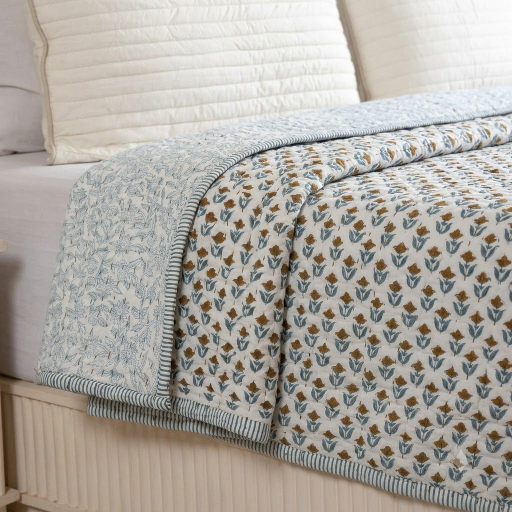 Mason Floral Hand Block Printed Quilt