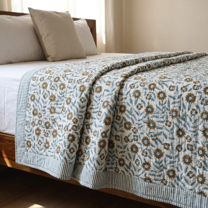 Ellis Floral Hand Block Printe  Quilt