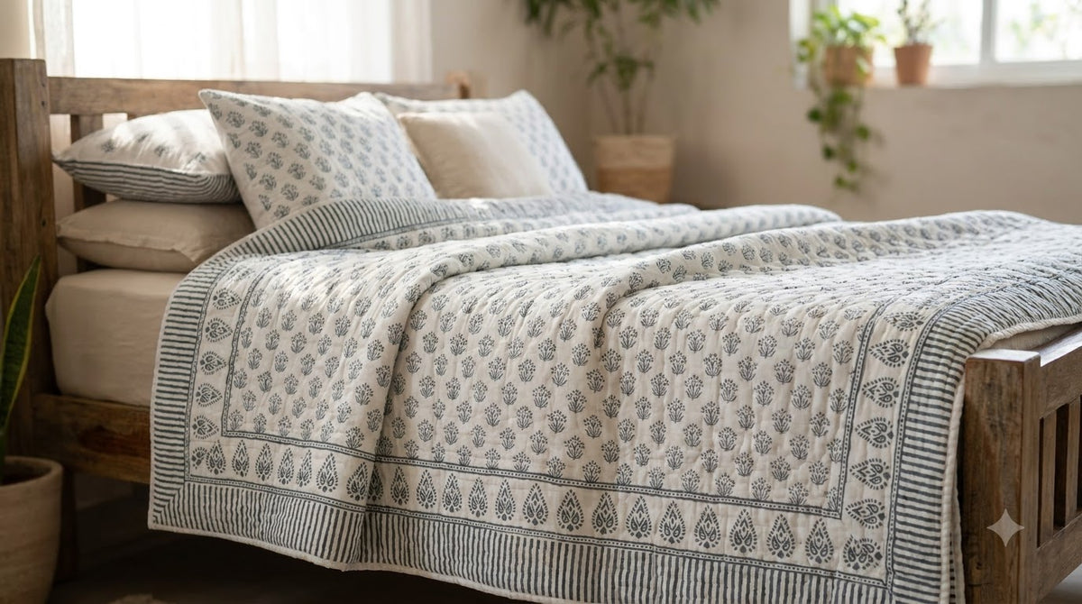 Levi Floral Hand Block Printed Quilt