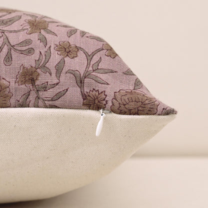 Corner and hidden zipper detail on Heritage linen pillow cover