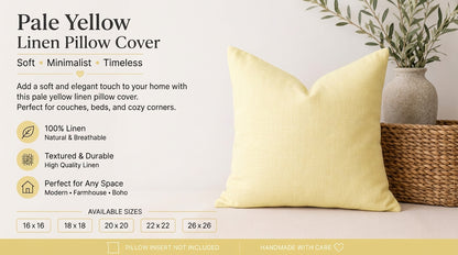 Ekim Pale Yellow solid Linen Pillow Cover