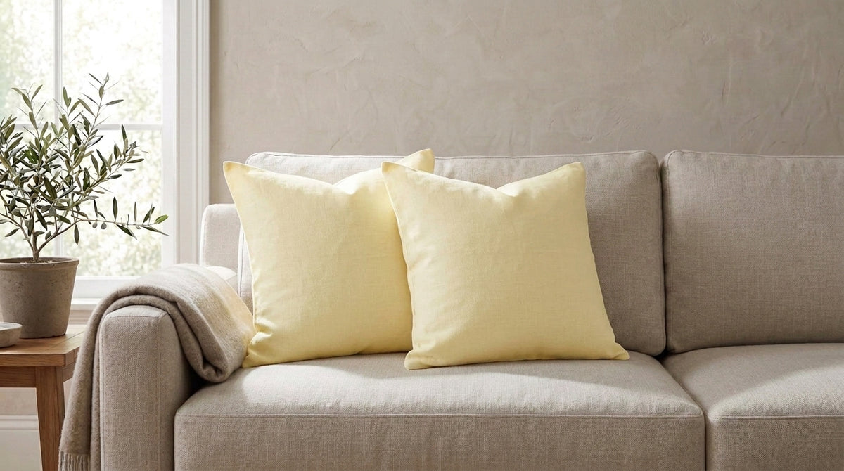 Ekim Pale Yellow solid Linen Pillow Cover