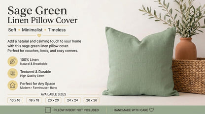 Avenv Soft Olive Solid Linen Pillow Cover