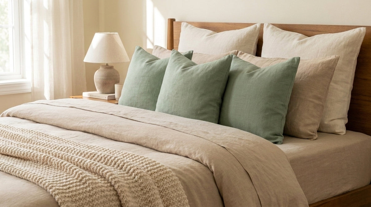 Avenv Soft Olive Solid Linen Pillow Cover
