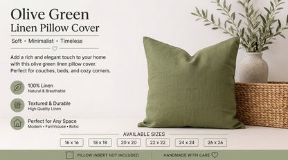 Olen Moss  Solid Linen Pillow Cover