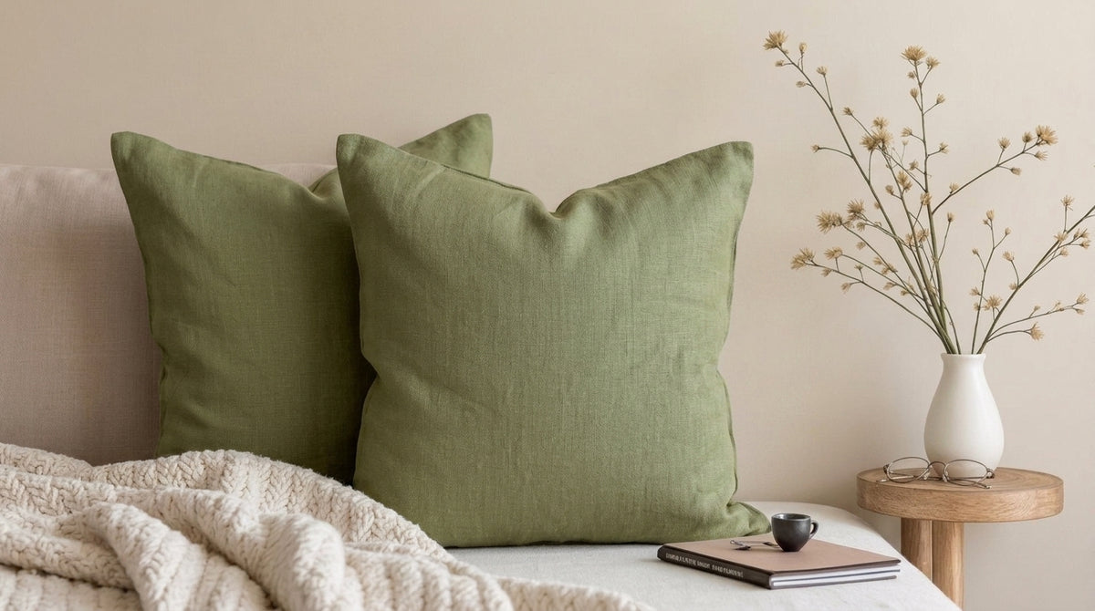 Olen Moss  Solid Linen Pillow Cover