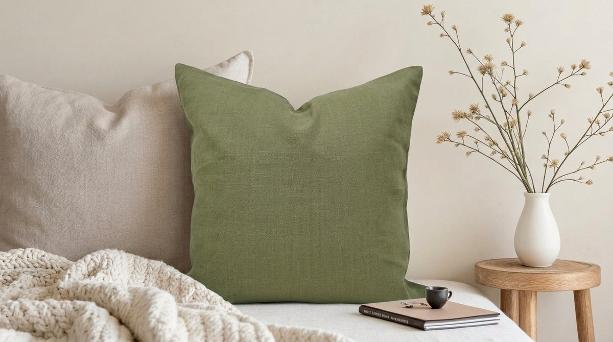 Olen Moss  Solid Linen Pillow Cover
