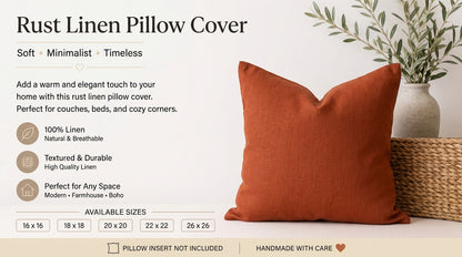 Leno  Rust  Solid Linen Pillow Cover