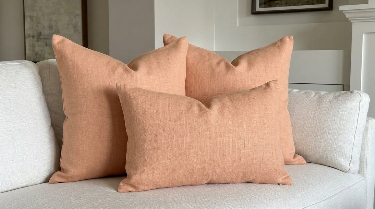 Mara Peach Solid  Linen  Pillow Cover