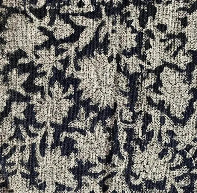 Block Print Handloom Linen Fabric Heavy Linen Fabric Black Flower print with outline - Maple Village Lane