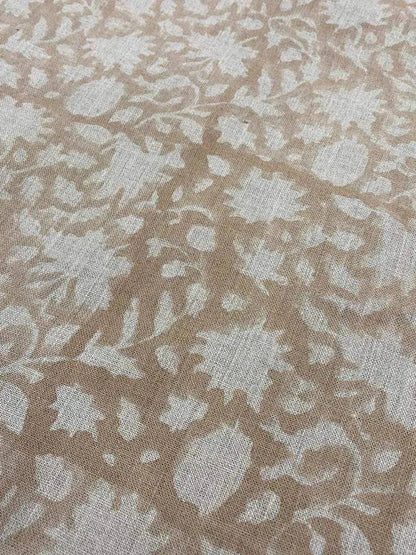 Block Print Handloom Linen Fabric Linen Fabric Flower light tan colour ,home Decor, Upholstery fabric ,Pillow Cover, Table Cloth - Maple Village Lane