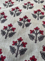 Small Flower Block Print Handloom Linen Fabric ,upholstery Fabric, pillow Cover Fabric, Thick fabric natural linen - Rohiyaan