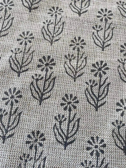 Block Print Handloom Linen Fabric Heavy Linen Fabric, Upholstery fabric ,pillow cover ,home décor Dark grey Colour - Maple Village Lane
