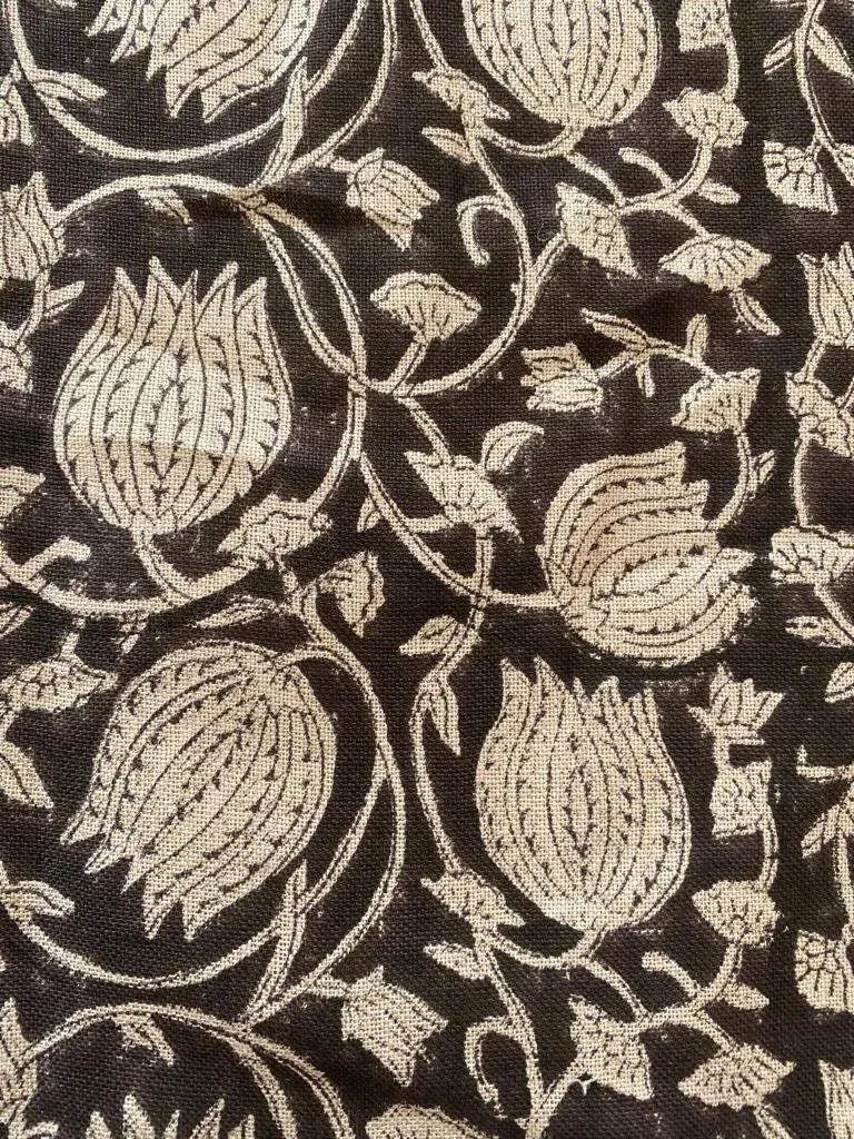Lotus Block Print Thick Linen Fabric
