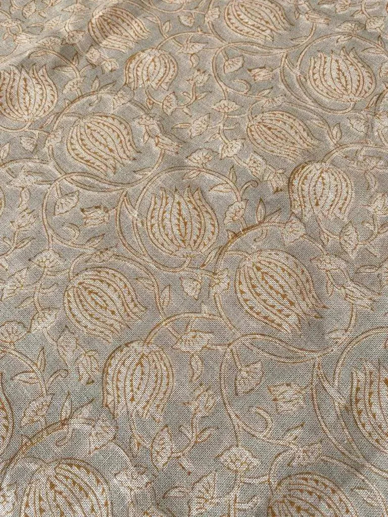 Lotus Block Print Thick Linen Fabric
