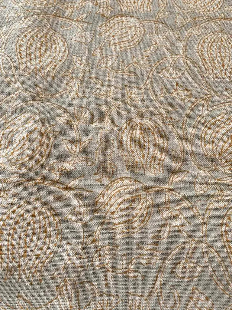Lotus Block Print Thick Linen Fabric